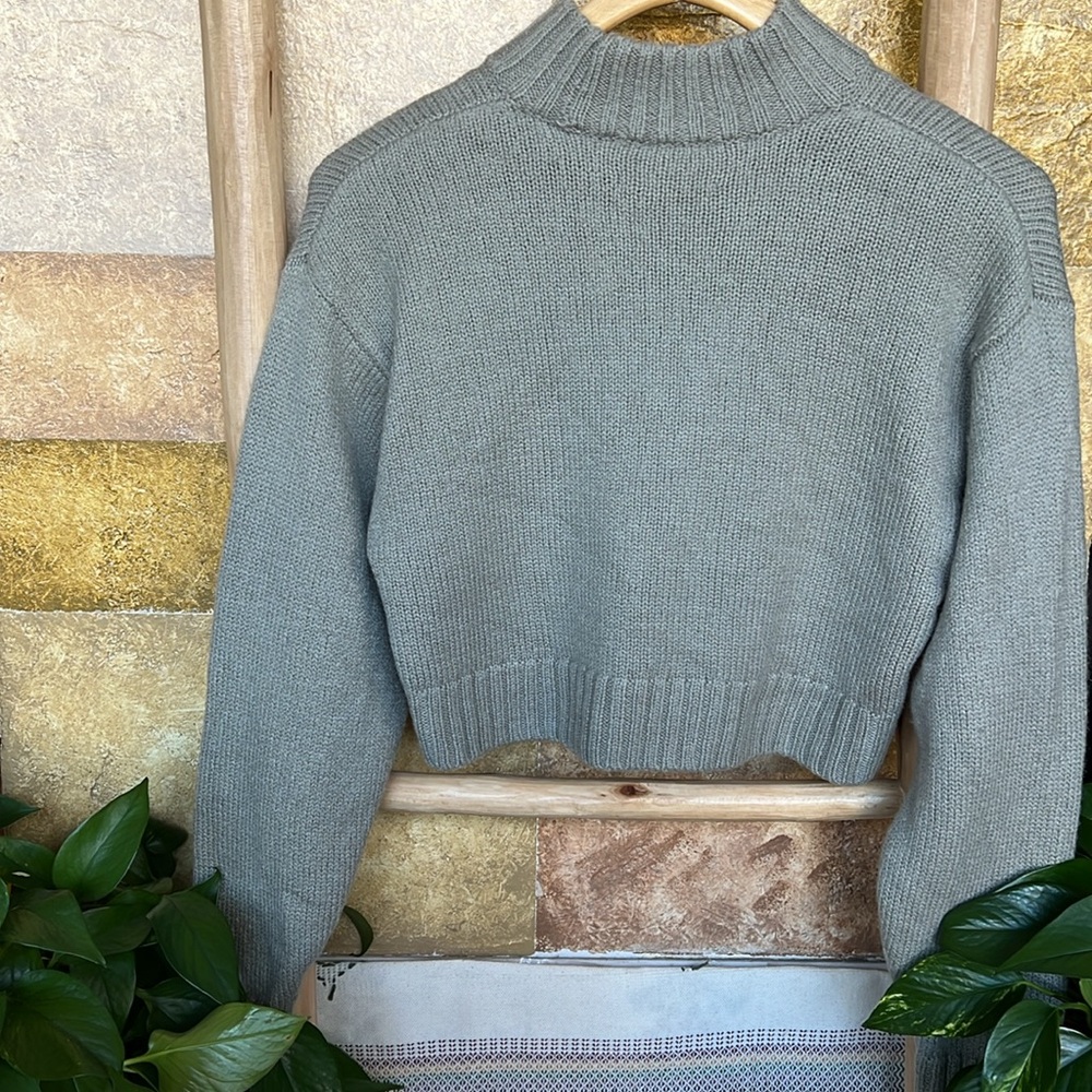Aritzia Women’s Wilfred Free Heinen Merino 100% Wool Mock Neck Crop Knit Sweater